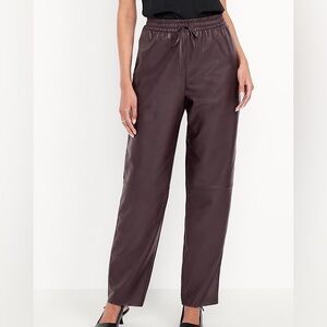 OLD NAVY High Waisted Faux Leather Ankle Trouser - Burgundy